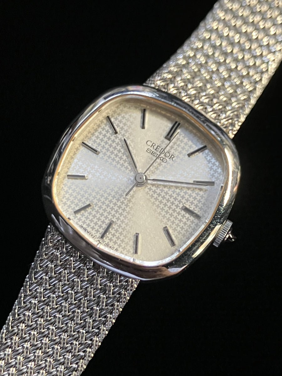 SEIKO CREDOR クレドール シルバー 千鳥格子柄 レディース 腕時計 セイコー クレドール 千鳥格子 1993年製 – 黒船時計古酒店