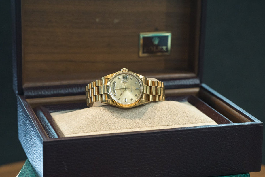ロレックス デイデイト18238G 10Pダイヤ 1994-1995年製 箱付き – 黒船